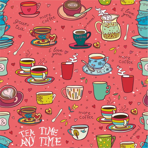 Tea time pink seamless pattern