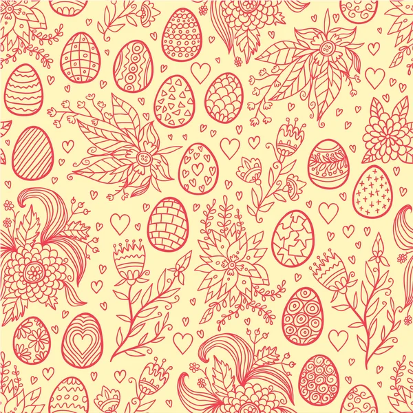 Easter eggs and flowers yellow seamless pattern