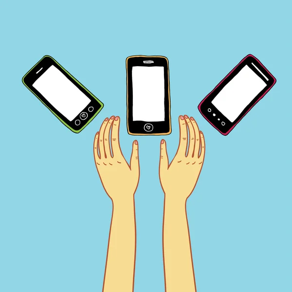 Smartphones y manos — Vector de stock