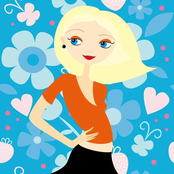 Blonde on the background of a floral pattern. — Stock Vector