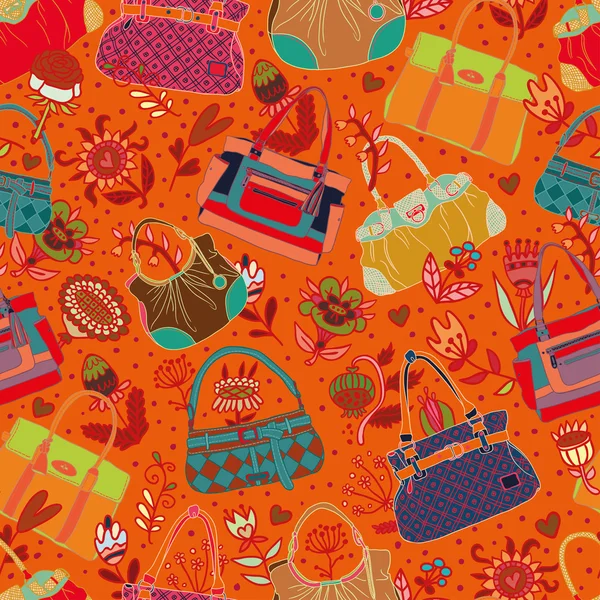 Taschen und Blumen schöne orange nahtlose Muster — Stockvektor