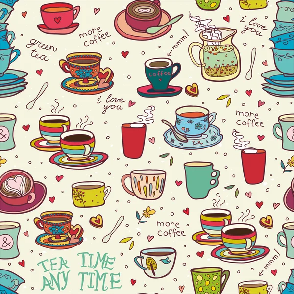 Tea time any time color seamless pattern — Stock Vector