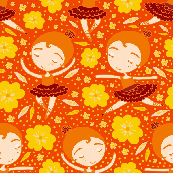 Fille dansante orange motif sans couture — Image vectorielle