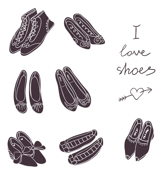 シルエットの靴のコレクション — ストックベクタ