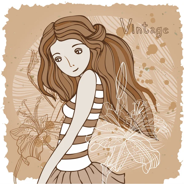 Vintage background with fashion girl — Stock Vector