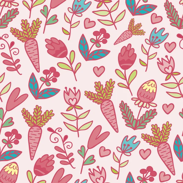 Belles fleurs et carottes motif sans couture — Image vectorielle