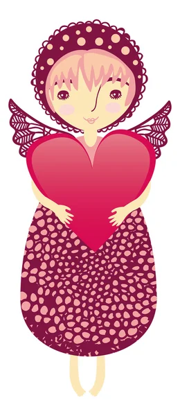 Angelo rosa con un grande cuore — Vettoriale Stock