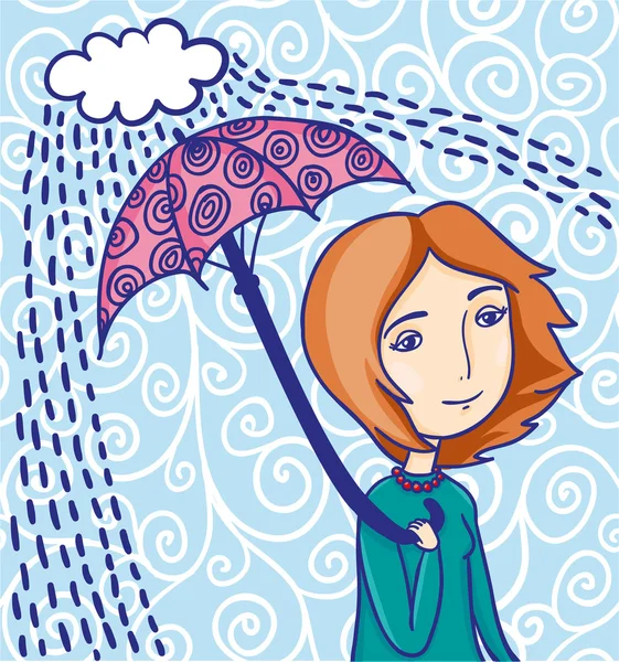Девушка ходит под дождем . — стоковый вектор
