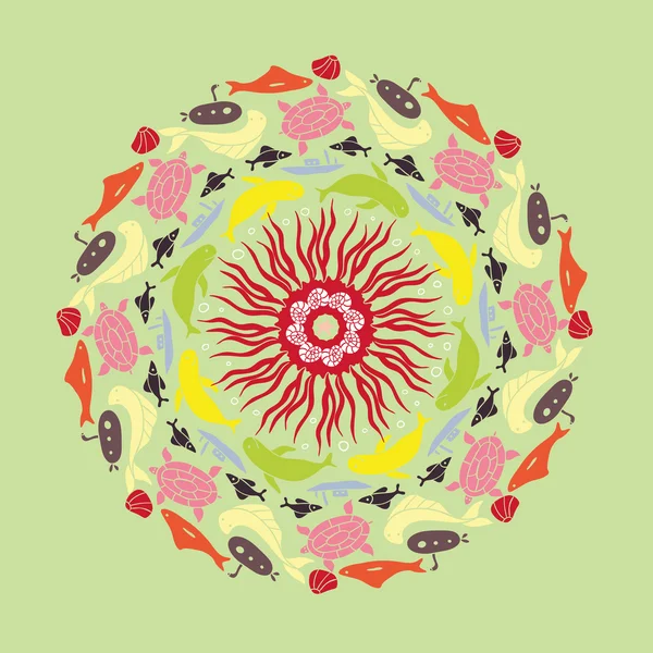 Rotundă ornamentală colorată cu pește — Vector de stoc
