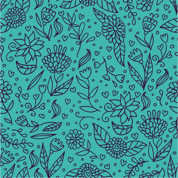 Beautiful doodle flowers blue seamless pattern — Stock Vector
