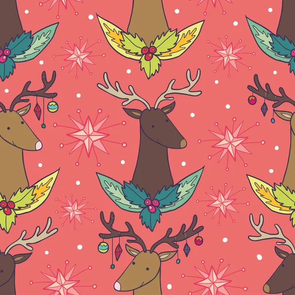 Christmas reindeer pink seamless pattern — Stock Vector