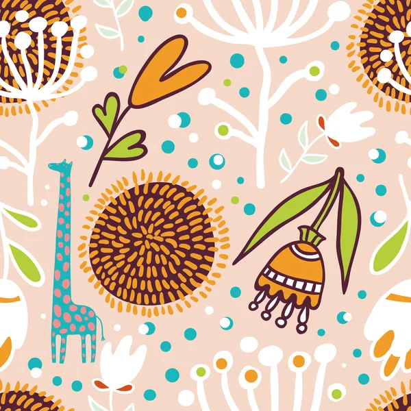 Fleurs et girafes motif sans couture — Image vectorielle