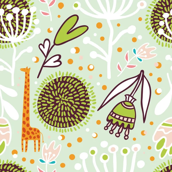 Fleurs et girafes motif sans couture — Image vectorielle