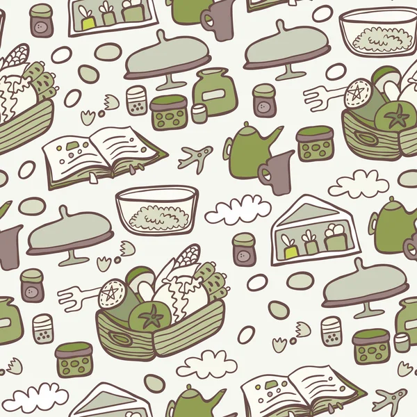 Happy cuisine vert et gris motif sans couture — Image vectorielle