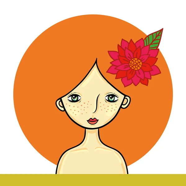 Girl with circle red hair and red flower — Stock Vector