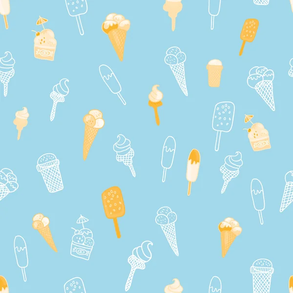 Blue seamless pattern with ice cream — Stock Vector