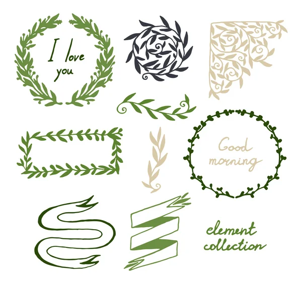 Curls with leaves green collection — Stock Vector