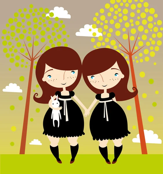 Twin girls — Stock Vector