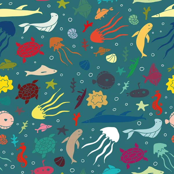 Яркий морской бесшовный рисунок — стоковый вектор
