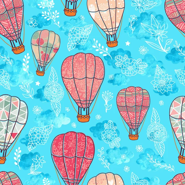 Ballon à air dans le ciel motif sans couture — Image vectorielle