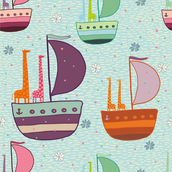 Giraffes in a boat seamless pattern — Stock Vector