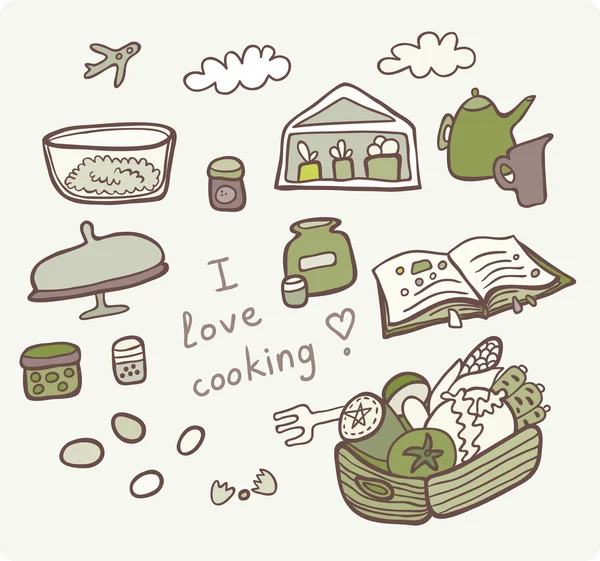 Mini mutfak takımı seviyorum — Stok Vektör
