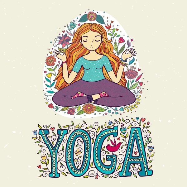Le mot yoga et femme . — Image vectorielle