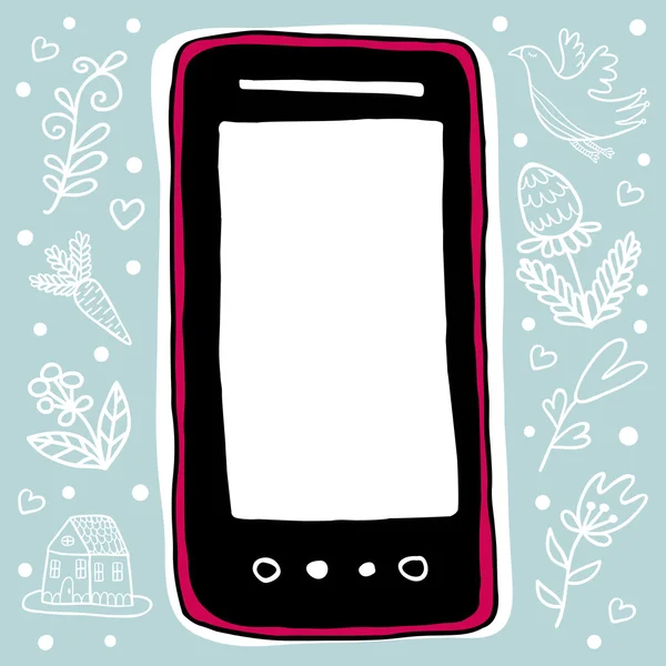 Pink smartphone a kék háttér — Stock Vector