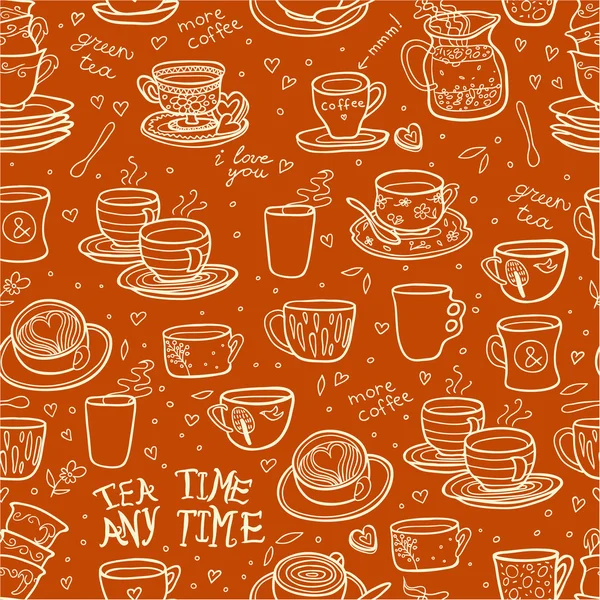 Tea time any time brown seamless pattern — Stock Vector