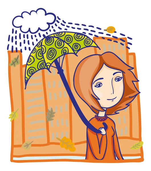 Una chica camina bajo la lluvia . — Archivo Imágenes Vectoriales