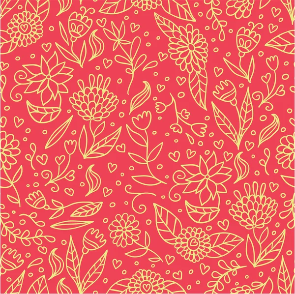 Beautiful doodle flowers pink seamless pattern — Stock Vector