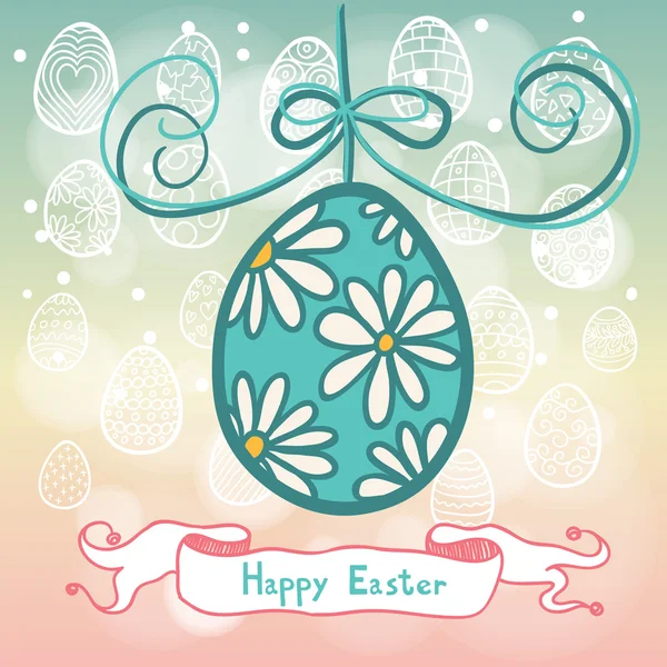 Joyeux fond de Pâques avec oeuf bleu — Image vectorielle