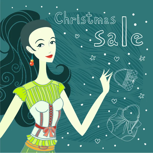 Christmas sale girl. — Stock Vector