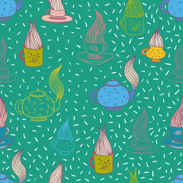 かわいいカップ緑シームレス パターン — ストックベクタ