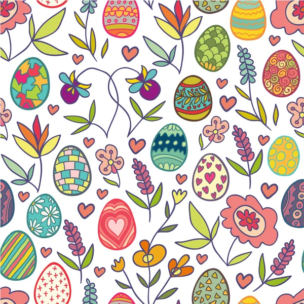 Doodle Blumen und Eier nahtlose Muster — Stockvektor