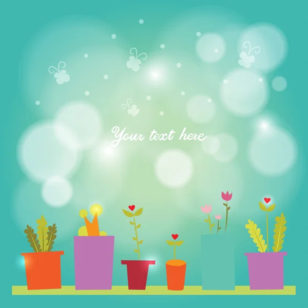 Flower pots fantastic spring background — Stock Vector