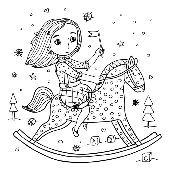 Girl on the horse contour illustration — Stock Vector