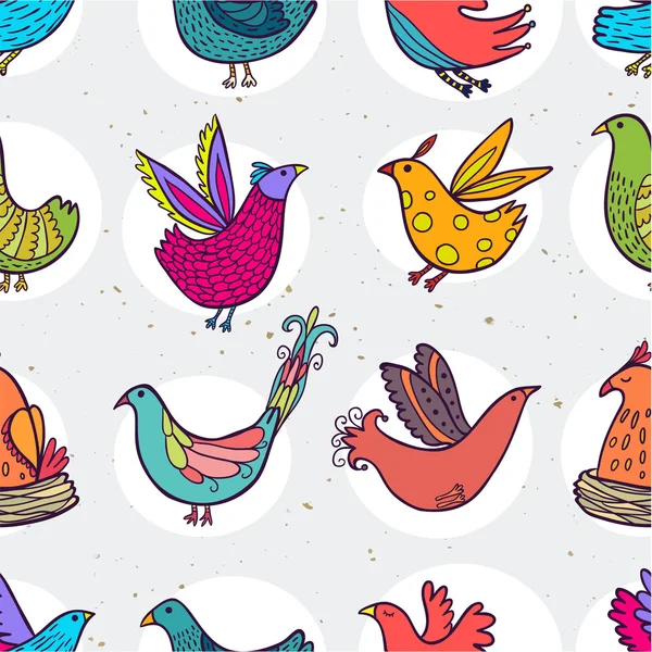 Pájaros decorativos lindo colorido patrón sin costura — Vector de stock