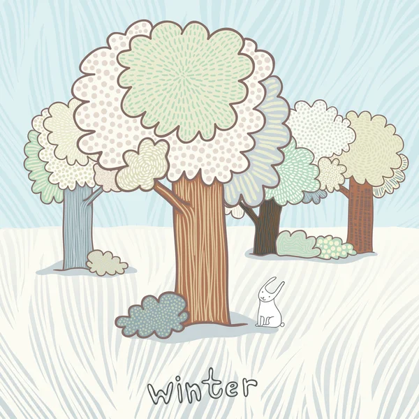 冬天的树木和兔子背景 — 图库矢量图片
