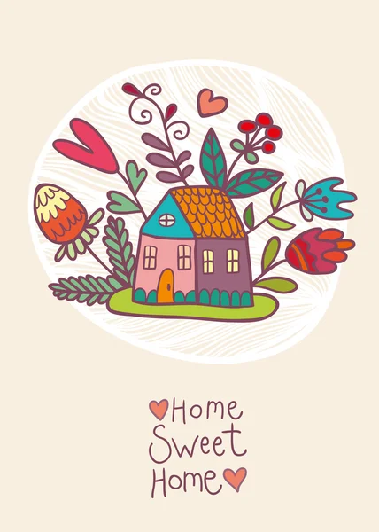 House and flowers card — Stock Vector