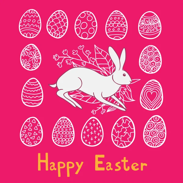 Pink Happy Easter background with rabbit — Stock Vector