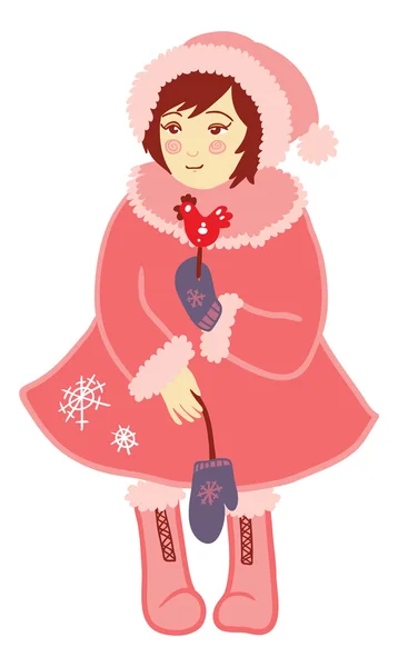 Winter girl with candy — Stock Vector