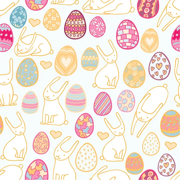 Gemusterte Eier und Kaninchen nahtlose Muster — Stockvektor