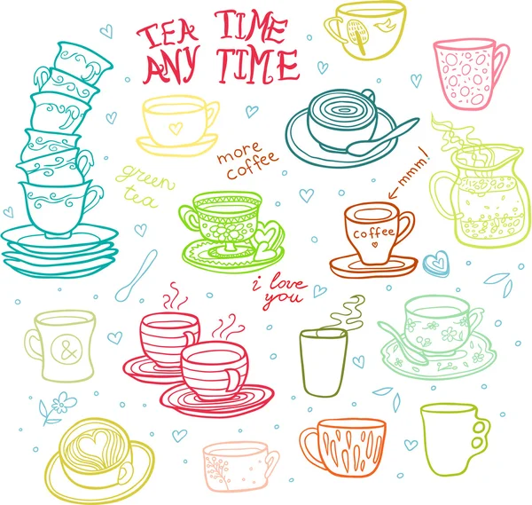 Tea time any time color contour collection — Stock Vector