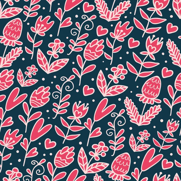 Cute pink flowers seamless pattern — Stock Vector
