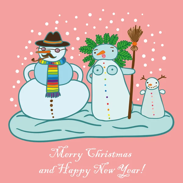 Christmas snowmen family — Stock Vector