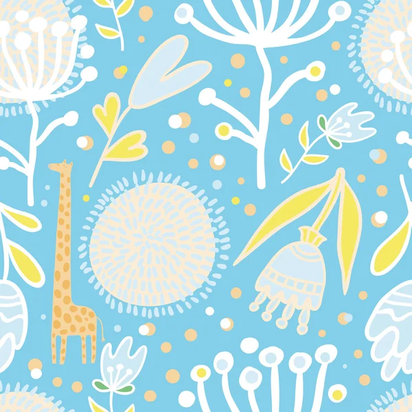 Bloemen en giraffen naadloze patroon — Stockvector