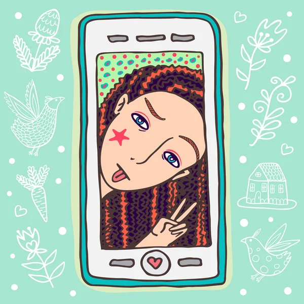 Kız selfie yanak yıldızı.