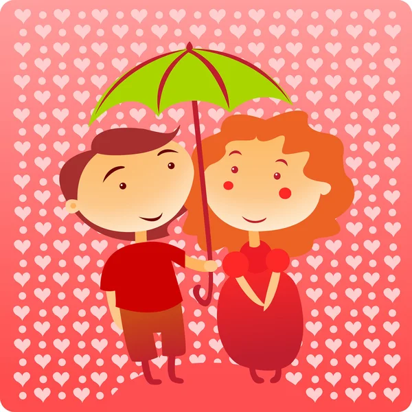 Boy and girl under umbrella. — Stock Vector