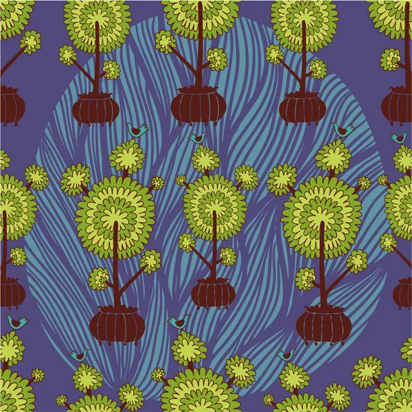 Träd i en kruka lila seamless mönster — Stock vektor